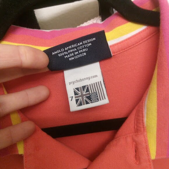 PSYCHO BUNNY | Coral Orange Pima Cotton Striped Collar Bunny Logo Preppy Polo XL - Picture 7 of 10